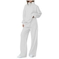 thumbnail image 1 of Tracksuits for Women 2 Piece Sweatsuits 1/4 Zip Oversized Pullover Sweatshirt and Wide Leg Sweapant Pant Sports Sets (XL, White), 1 of 6
