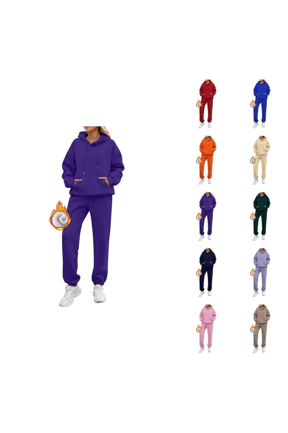 Tracksuits for Women Set 2026 Winter Trendy Lined Plain Hoodie and Joggers Sweatpants Matching Set