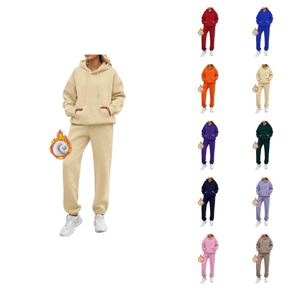 Tracksuits for Women Set 2026 Winter Trendy Lined Plain Hoodie and Joggers Sweatpants Matching Set