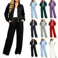 thumbnail image 1 of Tracksuits for Women Set Solid Color Zip Up Stand Collar Jacket and Wide Leg Pants with Pockets for Gym Workouts and Athletic Sports, 1 of 9