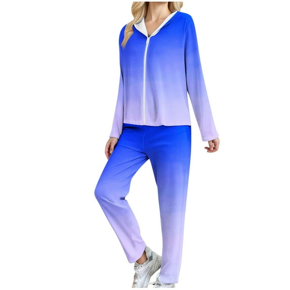 Tracksuits for Women Set Zip Up Hoodie Jacket Pants Sweat Suits Gradient Color 2 Piece Workout Sets Airport Travel Outfit Women
