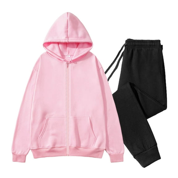 Tracksuits for Women and Men 2 Piece Soft Fleece Fall Winter Sweatsuits Full-zip Hooded Jacket and Jogger Pant Sets (XS, Pink)