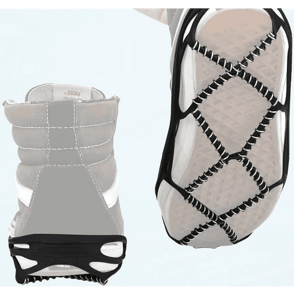 Traction Chains Snow Grips, Crampons for Hiking Boots Stainless Steel and Silicone, Anti Slip Walk Traction Cleats for Hiking Walking on Snow and Ice Black(1 Pair)