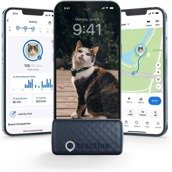 Tractive Cat Mini GPS Tracker with Activity Monitoring, Fits Any Collar (Dark Blue)
