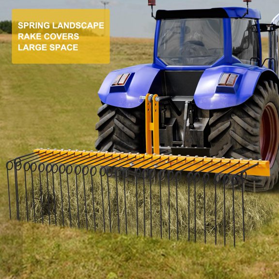 Tractor 3-Point Landscape Rake 60/72", Heavy Duty Steel Frame – 26/32 Spring Tines for Pine Straw, Leaves & Lawn Cleanup – Includes Cotton Gloves