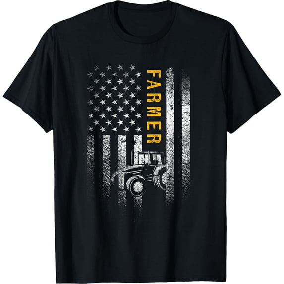 Tractor American Usa Flag Funny Farmer Rancher Gifts Farming T-Shirt men and women can wear, black, white, gifts.