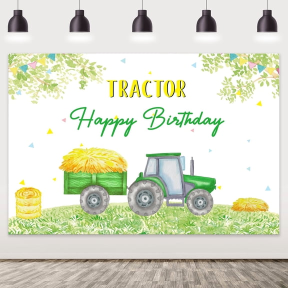 Tractor Birthday Party Decoration Green Yellow Farm Tractor Happy Birthday Backdrop for Kids Birthday Supplies Kit