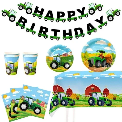 Tractor Birthday Party Supplies Tableware Tractor Plates Tablecloth Serves 20
