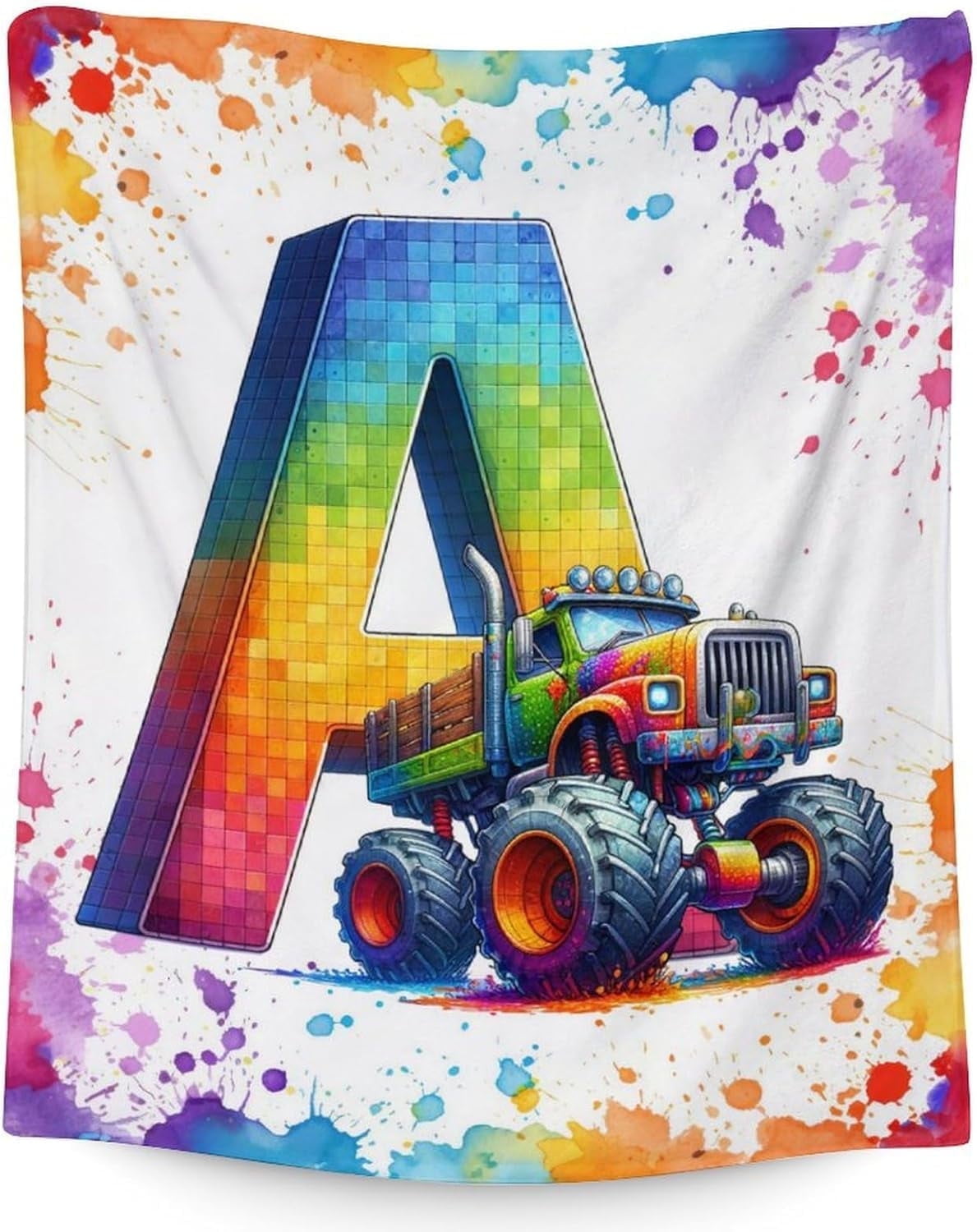Tractor Blanket for Kids, Custom Monogram Blanket, 60 x 50 Inches Soft Fuzzy Blanket for Tractor Lovers, Cool Cozy Colorful Blanket, Warm Flannel Throw Blanket Bed Sofa Room Decor, Camping, Travel