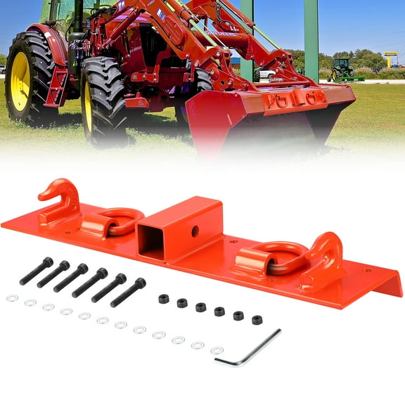 Tractor Bucket Hook, Bolt On Grab Hook with 2" Receiver, 1/2" D Rings, 5/16" Grab Hooks, Universal Bucket Attachment, Fits Compact Tractor Loader, 1.5" Bolt