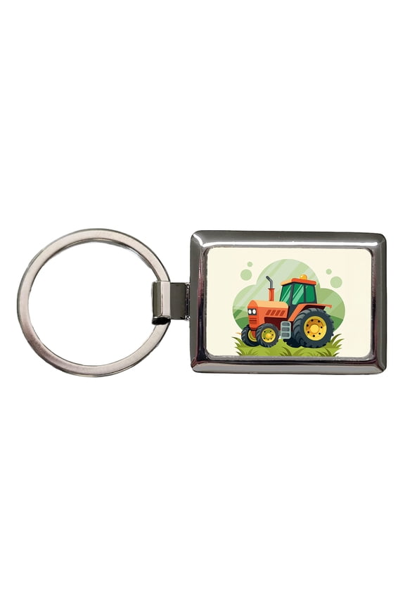 Tractor Cartoon Metal Rectangle Keychain