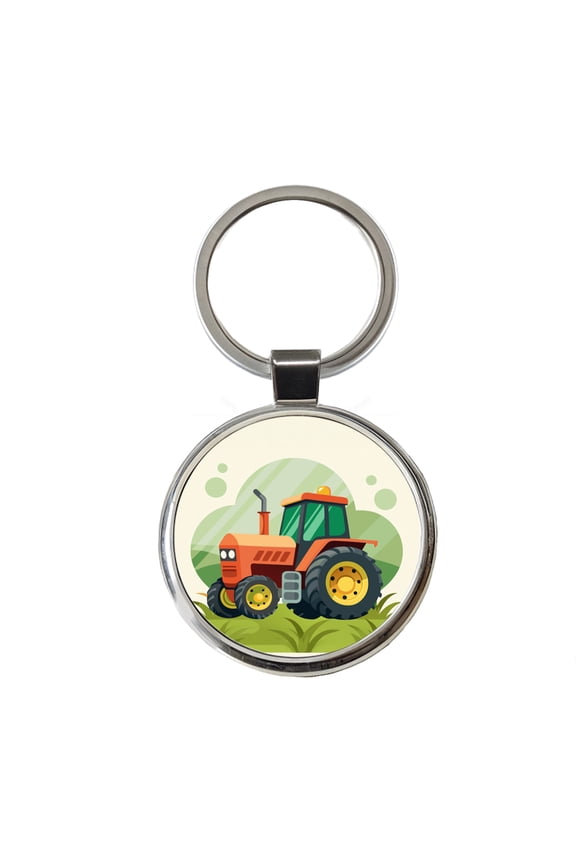 Tractor Cartoon Metal Round Keychain