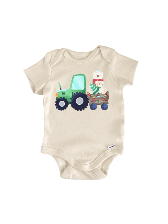 Tractor Christmas Tree Newborn Baby Bodysuit