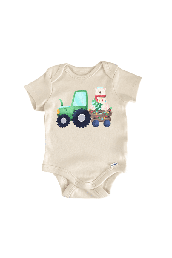 Tractor Christmas Tree Newborn Baby Bodysuit