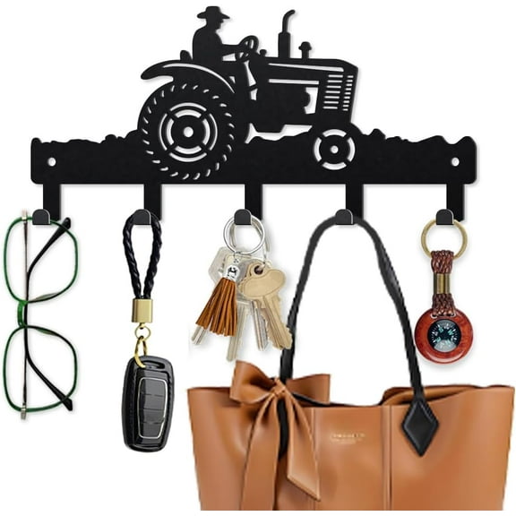 Tractor Farmer Metal Key Hooks 9.84.7 Inch Farmland Wall Mounted Hook Hangers Farmhouse Key Holder for Wall with 5 Hooks for Kitchen Entryway Hallway Doorway Porch
