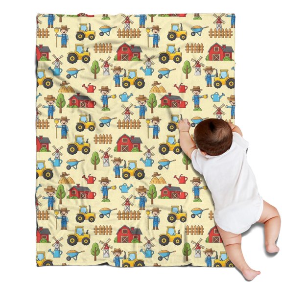 Tractor and Farmers Yellow Pattern Sherpa Fleece Throw Blanket,Soft Plush,Warm,All Season,Cozy Fuzzy Flannel Blanket for Sofa Bed Couch Living Room Chair,30"x40"