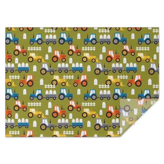 Green Tablecloth Pattern Tractor and Fences Green Pattern Waterproof Tablecloth, Rectangular ...
