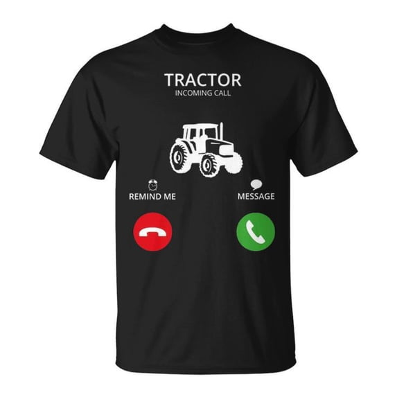 Tractor Incoming Call Graphic Tee Unisex Adult Cotton Shirt for Tractor Fans Casual Wear, Size S, Color Black