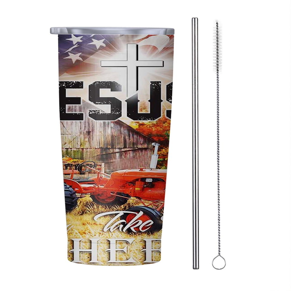 Tractor Jesus Tractor Jesus Take The Wheel 20oz Tumbler, Insulated Stainless Steel ...