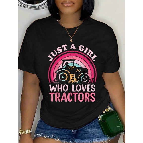Tractor Lover Vintage Just A Girl Who Loves Tractors Relaxed Fit Classic Comfort Cotton T-Shirt Women's Men's Graphic Tee Crew Neck summer vacation Tops