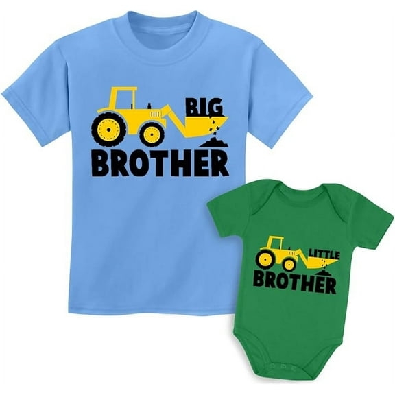 Tstars Kids' Tractor Big Brother & Little Brother Matching Set - Toddler T-Shirt & Baby Bodysuit