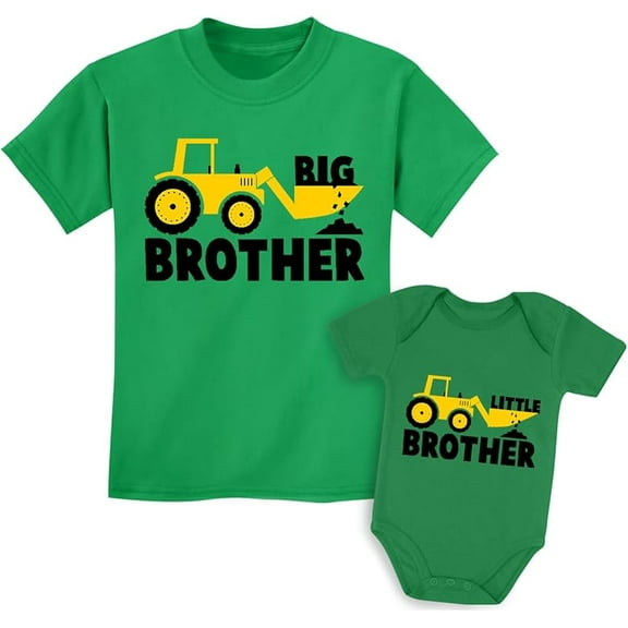 Tstars Kids' Tractor Big Brother & Little Brother Matching Set - Toddler T-Shirt & Baby Bodysuit