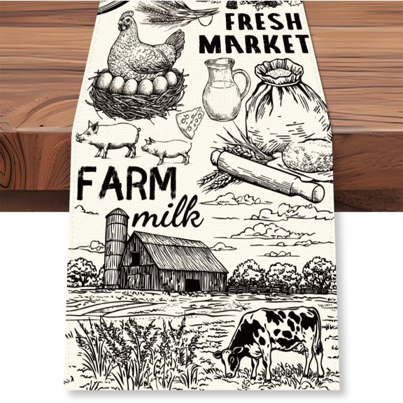 Tractor Milk Cow Farm Table Runner 13x72 Inch Farmhouse Cow House Decorative Table Runners Wedding Party Rustic Country Kitchen Dining Table Decoration