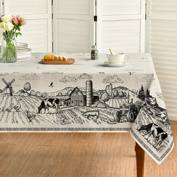 Tractor Milk Farm Rectangular Tablecloth 60×102 Inch, Vintage Cow House Washable Table Cover for Party Picnic Dinner Decor
