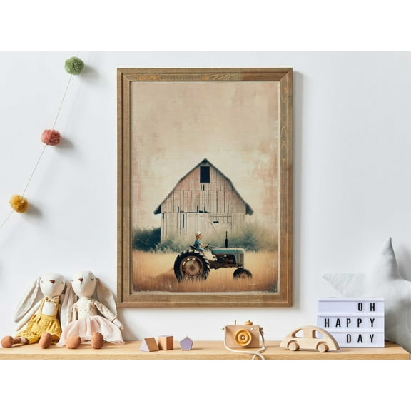 Tractor Nursery Poster Farmhouse Barn Boys Room Decor, Stretched Canvas 16x20in