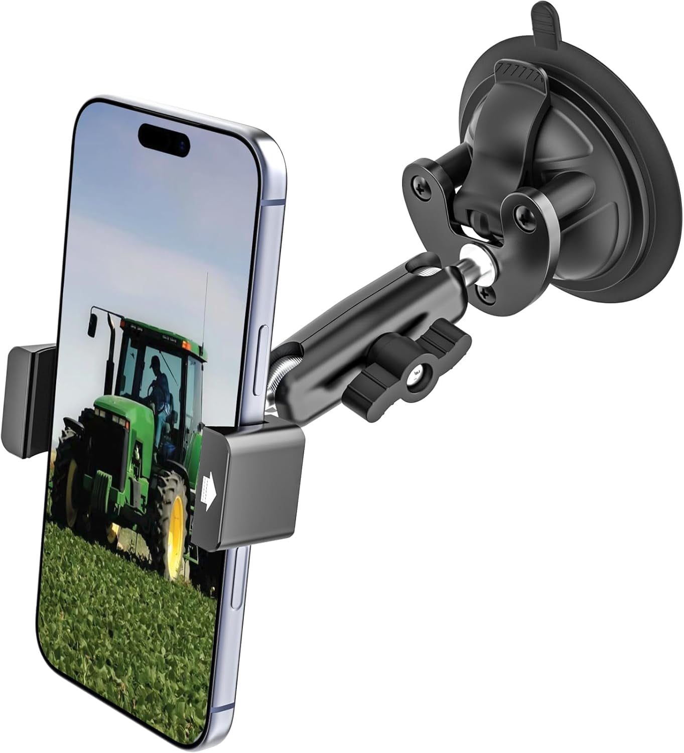 Tractor Phone Holder, [Strong Suction Cup] Windshield Cell Phone Mount for Forklift/Heavy Duty Equipment/Excavator, 360° Adjustable Metal Window Phone Mount for iPhone, Galaxy, 4-7" Phone