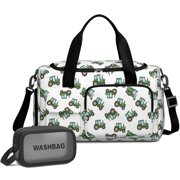 Tractor and Plows White Pattern Gym Duffel Bag 2 Piece Set, Travel Weekender Bag with Shoe Compartment & Toiletry Pouch, Wet Pocket Gifts for Gym Travel Weekend,19.7 X 8.3 X 11 Inches