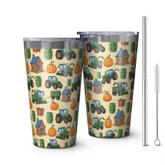 Tractor and Pumpkins Cream Pattern OneSize Insulated Car Tumbler 1 Pack ...
