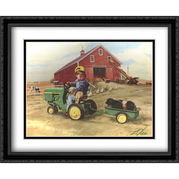 Tractor Ride 2x Matted 32x26 Large Black Ornate Framed Art Print by Donald Zolan