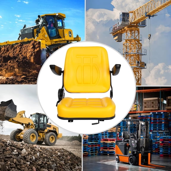 Tractor Seat, Lawn Mower Seat with Armrests Durable Universal Replacement Seat, Forklift Seat w/Adjustable Angle Back for Excavator, Backhoe, Dozer Tractors, Heavy Equipment (Yellow)