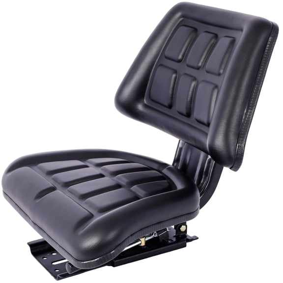Tractor Seat with Backrest, Black PVC Compact Mower Seat with Slide Track, Universal Lawn Mower Seat for Tractor, Forklift, Excavator