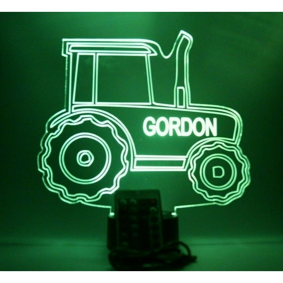 Tractor Shape Design Engraved Captivating Handmade Personalized Farm Construction Hauling Pulling Farming Tractor Night Light Up Table Lamp LED, Our Newest Feature - It's WOW, With Remote, 16 Colors
