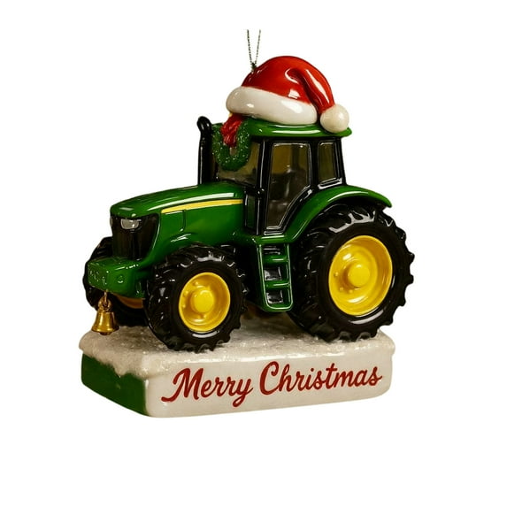 Tractor Shaped Christmas Hanging Ornament, 3D Acrylic Festive Decoration With Santa Hat And "Merry Christmas" Base, For Tree Door And Gift Giving