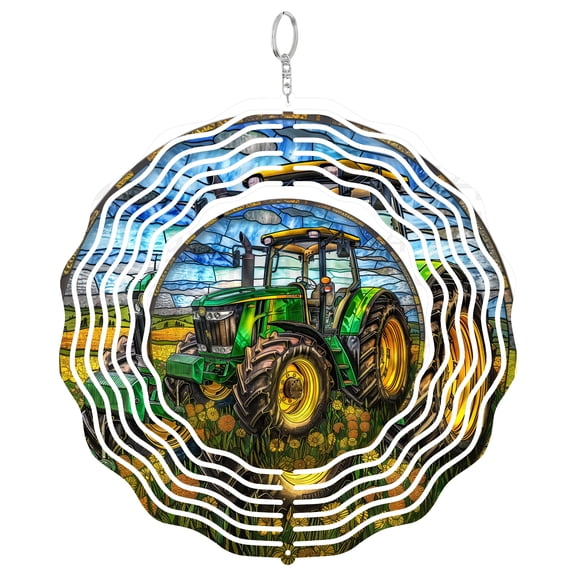 Tractor Stained Glass Style 3D Wind Spinner Hanging Outdoor Garden Yard Decor