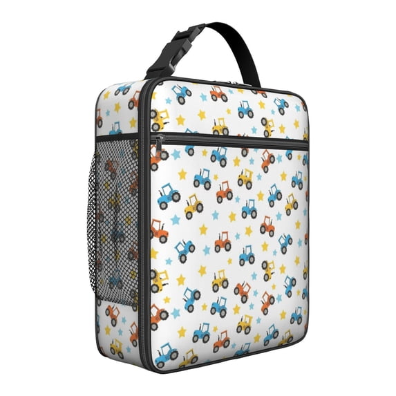 Tractor and Stars White Pattern Insulated Lunch Bag for Men Women,Waterproof Lunch Box for Work,Picnic or Travel,Thermal Insulation,10.63x9.06x3.54 Inches