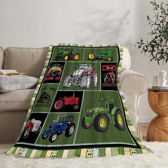 Tractor Throw Blanket Construction Truck Farm Tractor Blanket Gifts for Boys Girls Kids Adults Ultra Soft Cozy Fleece Warm Plush Lightweight Blanket Decor for Living Room Dorm Office 60''''X80''''