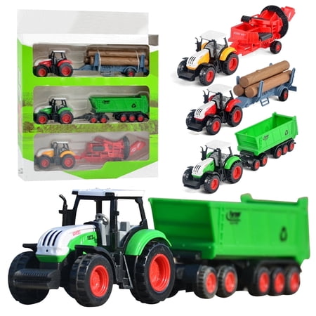 3 Pack Farm Tractor Toys, Truck Tractors for Kids 3-5 6 7 8 9 Farm Equipment Toys for 3 Years Old and Up Boys Toddlers Gifts