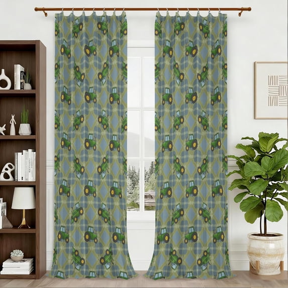 Turing Pattern Blue Tractor and Tractors Blue Pattern Pinch Pleat Semi Sheer Linen Curtains ...