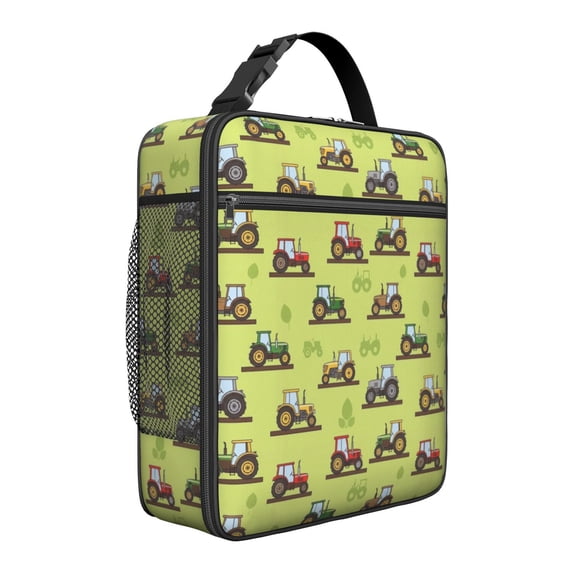 Tractor and Tractors Green Pattern Insulated Lunch Bag for Men Women,Waterproof Lunch Box for Work,Picnic or Travel,Thermal Insulation,10.63x9.06x3.54 Inches