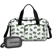 Tractor and Tractors White Pattern Gym Duffel Bag 2 Piece Set, Weekend Getaway Bag with Shoe Compartment & Toiletry Pouch, Luggage Trolley Strap Gifts for Birthday Christmas Thanksgiving