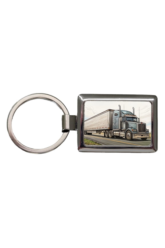 Tractor Trailer Semi Big Rig Truck Metal Rectangle Keychain