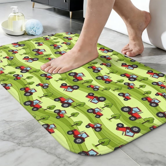 Tractor and Trees Green Pattern Non-Slip Bath Mat, Entryway Door Rug ...