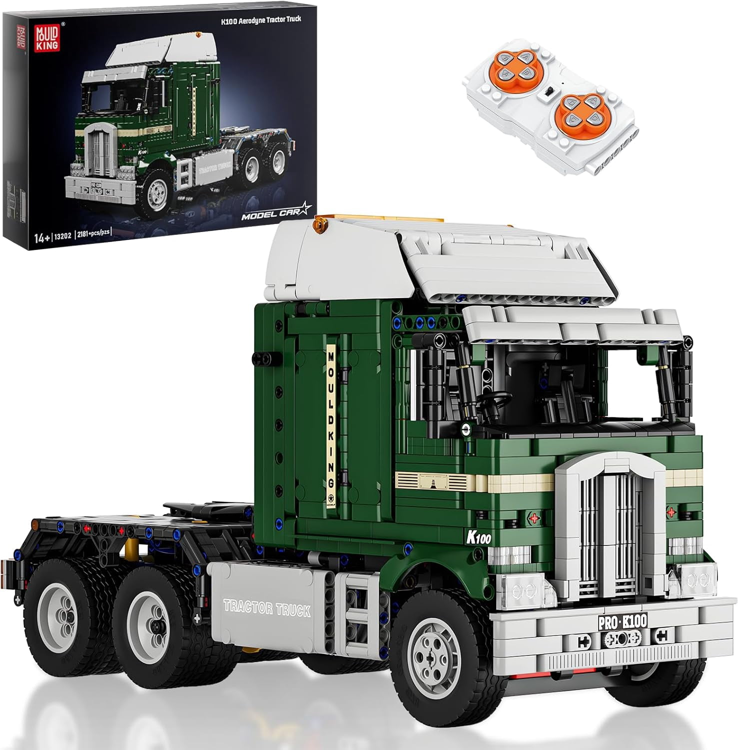 Tractor Truck Toy Building Block, Semi Truck Toy for Aged 14+, 13202 Realistic Car Model with Motor, Heavy Equipment Transporter Build and Display Blocks Kits (2181 Pieces)