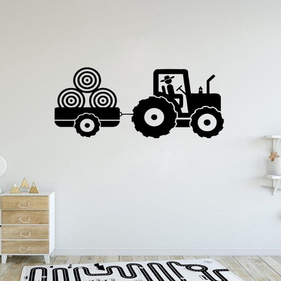 Tractor Wall Vinyl Stickers for Boys Bedroom Trailer Farm Pattern Art Decals Children Kids Room Decoration Mural Poster 123x57cm
