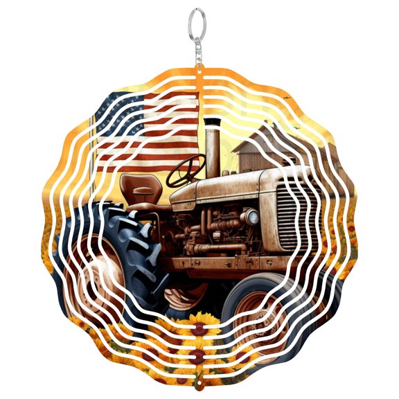 Tractor Wind Spinner Metal Outdoor Decor Patriotic Farmhouse Multi-Color