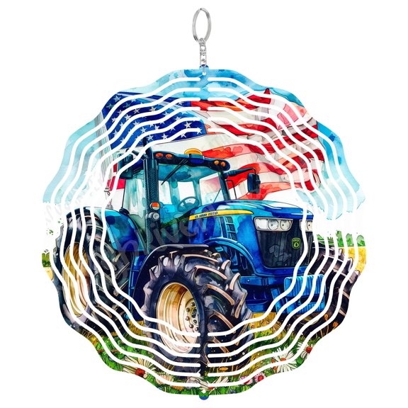 Tractor Wind Spinner Metal Outdoor Decor Patriotic Farmhouse Style Vibrant Multicolor